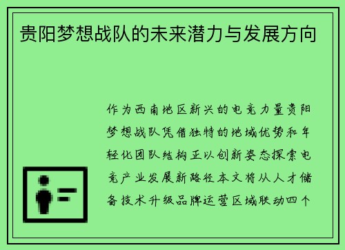 贵阳梦想战队的未来潜力与发展方向